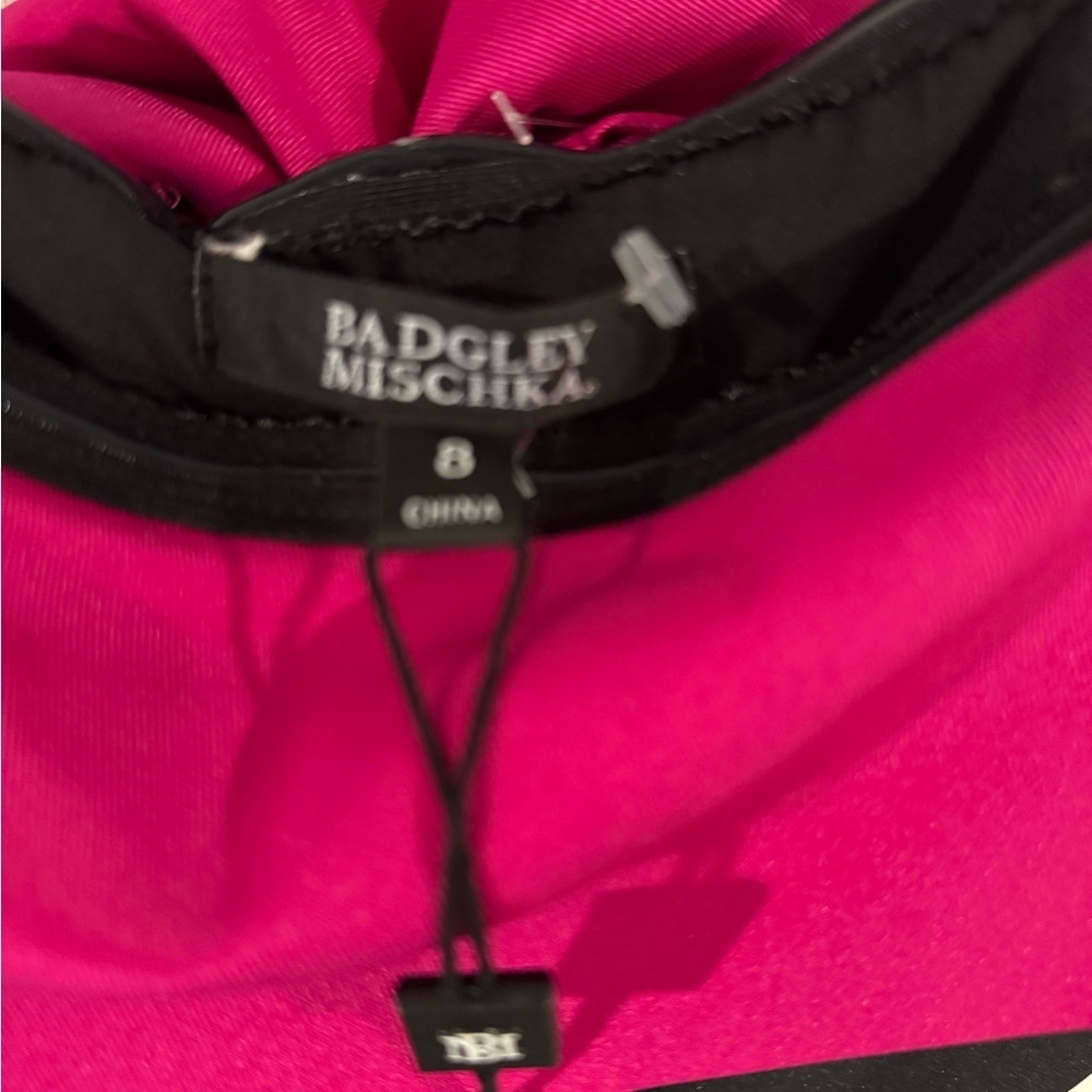 Badgley Mischka Black and Pink Strapless Sheath Dress. Sizes 8 - Picture 5 of 6